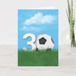 緑の草の中の30歳の誕生日サッカーボール カード