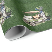 緑の草の背景にゴルフバッグを付けたゴルフカート ラッピングペーパー (ロールコーナー)