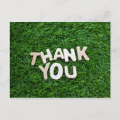 緑の草の背景に「ありがとう」の文字 ポストカード (正面)