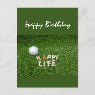 緑の草の誕生日の願いカード上のゴルフボール ポストカード