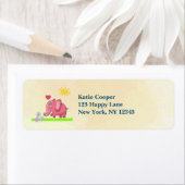 緑の草の香りの花の上のピンクの象 ラベル (インサイチュ)