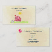 緑の草の香りの花の上のピンクの象 名刺 (正面/裏面)