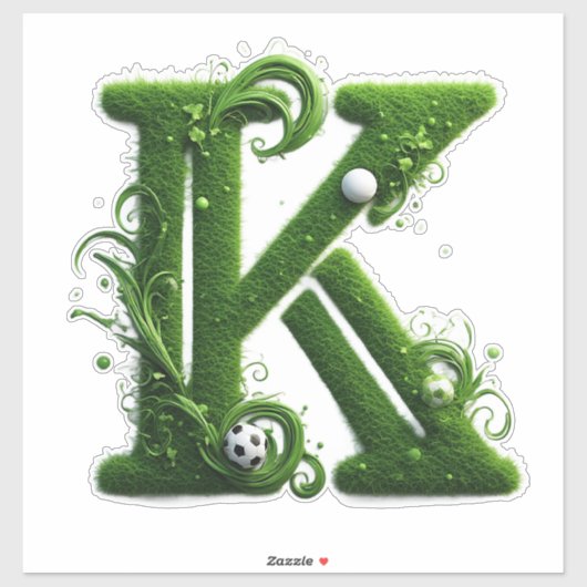 緑の草むらの文字K サッカーボール シール (シート)