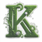 緑の草むらの文字K サッカーボール シール (正面)