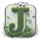 緑の草むらのJ文字 サッカーボール シール (正面)