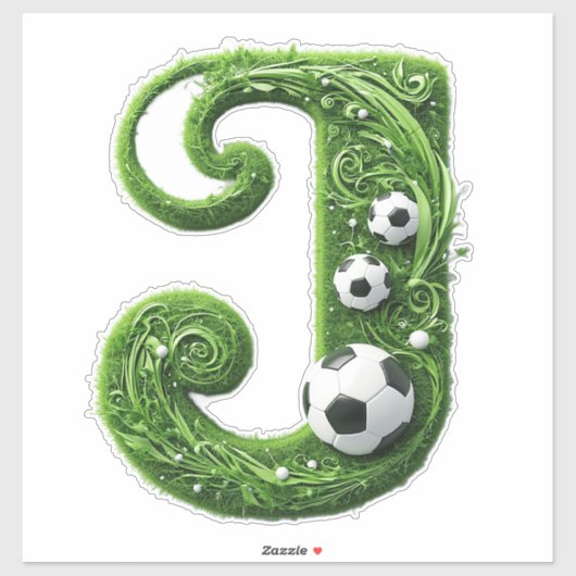 緑の草むらのJ文字 サッカーボール シール (シート)