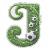 緑の草むらのJ文字 サッカーボール シール (正面)