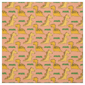 緑の草を持つ茶色の恐竜 ファブリック (見本)