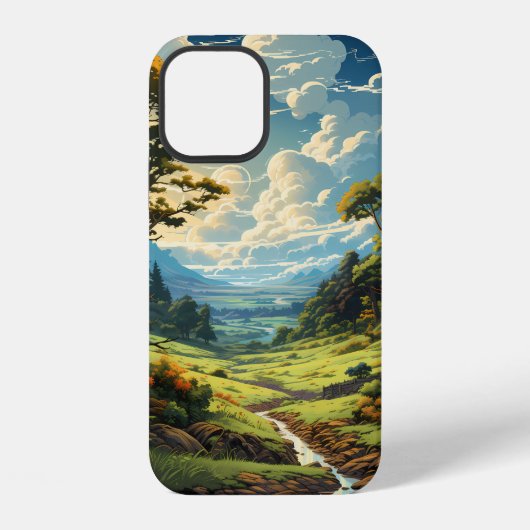 緑の草原と青空の風景 iPhoneケース (裏面)