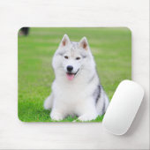 緑の草原に白いシベリアのハスキーの子犬 マウスパッド (マウス)