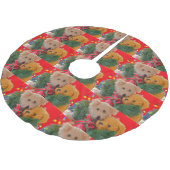 緑の草木および弓を持つ2つのテディー・ベア ブラッシュドポリエステルツリースカート (アングル)