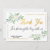 緑の草木および金ゴールドのシンプルな結婚式のサンキューカード サンキューカード (正面)