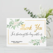 緑の草木および金ゴールドのシンプルな結婚式のサンキューカード サンキューカード (スタンド正面)