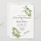 緑の草木のエレガントな最初聖餐の宗教イベント 招待状 (正面)