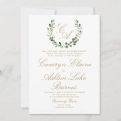 緑の草木のモノグラムの結婚式招待状 招待状 (正面)