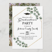 緑の草木のユーカリの写真の卒業パーティー 招待状 (正面/裏面)