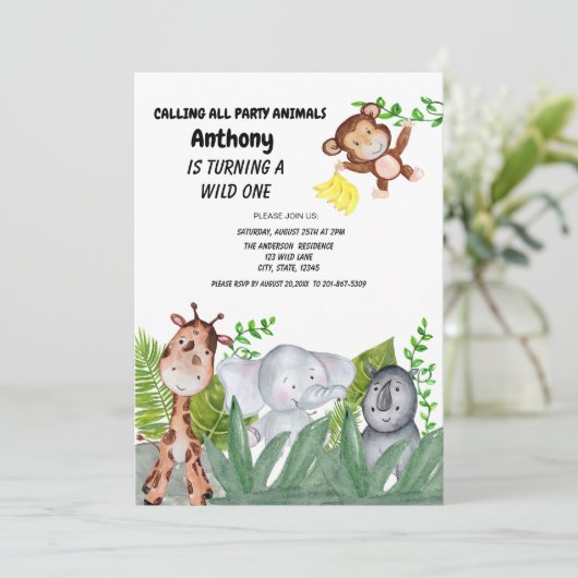 緑の草木の最初誕生に隠れているジャングル動物 招待状 (スタンド正面)