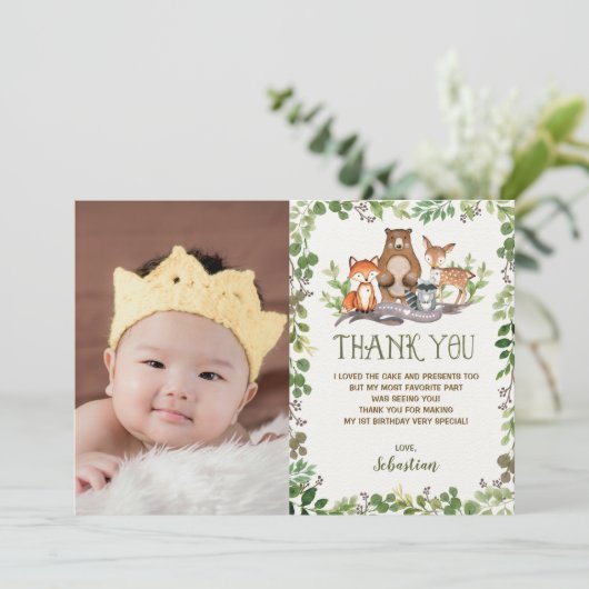 緑の草木の森林動物の森林誕生会 サンキューカード (スタンド正面)