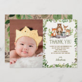 緑の草木の森林動物の森林誕生会 サンキューカード (正面/裏面)