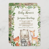 緑の草木の森林森林動物のベビーシャワー 招待状 (正面/裏面)