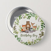 緑の草木の森林森林動物の誕生日の男の子 缶バッジ (正面&裏面)