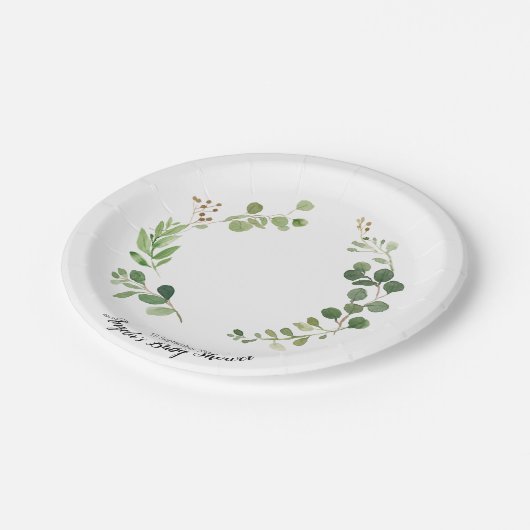 緑の草木の植物のベビーショーのパーティーの紙皿 ペーパープレート (アングル)