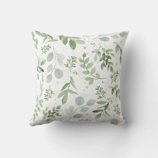 緑の草木の植物の枕-水彩画のデザイン クッション (裏面)