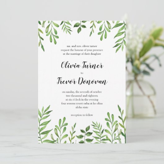 緑の草木の水彩画の緑は植物園を去ります 招待状 (スタンド正面)