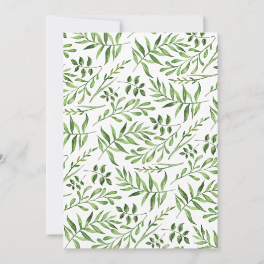 緑の草木の水彩画の緑は植物園を去ります 招待状 (裏面)