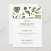 緑の草木の水彩画は結婚式の詳細を去ります エンクロージャーカード (正面/裏面)