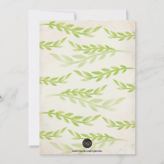 緑の草木の洗礼の招待のラベンダーの花 招待状 (裏面)