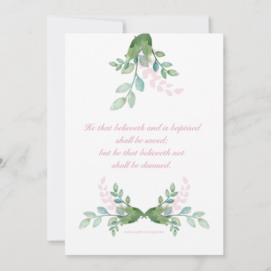 緑の草木の洗礼の招待の女の子の写真 招待状 (裏面)