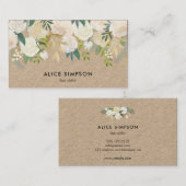 緑の草木の白い水彩画の花柄クラフト 名刺 (正面/裏面)