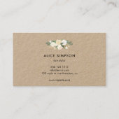 緑の草木の白い水彩画の花柄クラフト 名刺 (裏面)