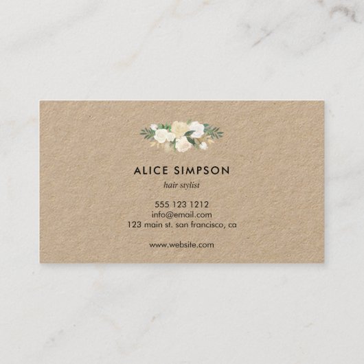 緑の草木の白い水彩画の花柄クラフト 名刺 (裏面)