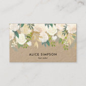 緑の草木の白い水彩画の花柄クラフト 名刺 (正面)