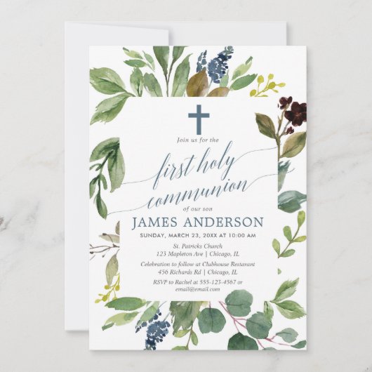 緑の草木の緑は挨りだらけの青の最初聖餐を残します 招待状 (正面)