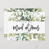 緑の草木の群葉私のメイド・オブ・オーナー（花嫁付き添い人）カードです 案内ポストカード (正面/裏面)