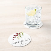 緑の草木の赤い果実の休日 ラウンドペーパーコースター (インサイチュ)