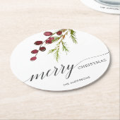 緑の草木の赤い果実の休日 ラウンドペーパーコースター (アングル)