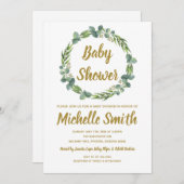 緑の草木の金ゴールドの最小主義のオリーブの枝のベビーシャワー 招待状 (正面/裏面)