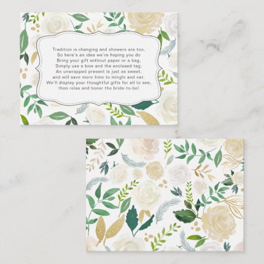 緑の草木の金ゴールドの表示ブライダルシャワーの挿入物カード エンクロージャーカード (正面/裏面)