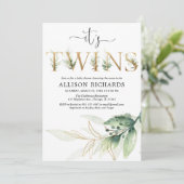 緑の草木はベビーシャワーの招待、モダンを結び付けます 招待状 (スタンド正面)