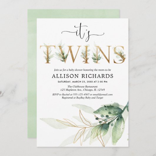 緑の草木はベビーシャワーの招待、モダンを結び付けます 招待状 (正面/裏面)