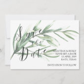 緑の草木は日付の招待状カードを救います セーブザデート (正面)