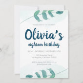 緑の草木は植物の水彩画の誕生日葉の赤面します 招待状 (正面)