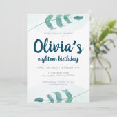 緑の草木は植物の水彩画の誕生日葉の赤面します 招待状 (スタンド正面)