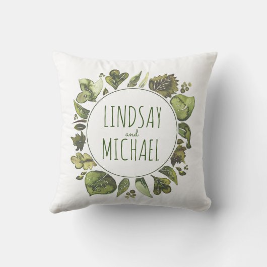 緑の草木は素朴な森林水彩画のカップルを包みます クッション (裏面)