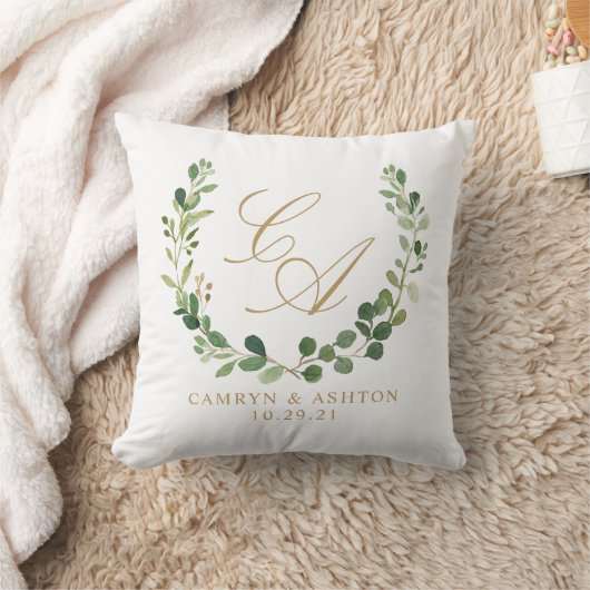 緑の草木を搭載するモノグラムのリースの枕 クッション (ブランケット)