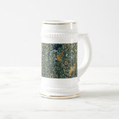 緑の草木、森林動物キジ、キツネ、緑の花柄 ビールジョッキ (正面右)